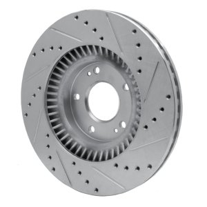 Hyundai Santa Fe Sport Brake Rotor (1) - Front Left - R1 Concepts - Drilled & Slotted - Silver - `13-`20